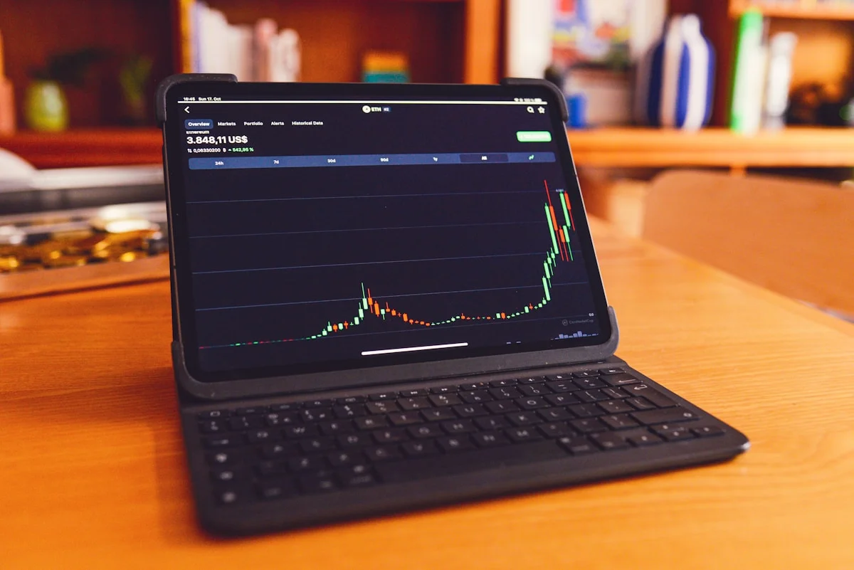 Cryptocurrency trading charts representing crypto and web3 link building strategy